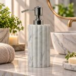 White Marble Soap Dispenser – Fluted - Image 2