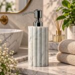 White Marble Soap Dispenser – Fluted - Image 3