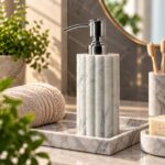 White Marble Soap Dispenser – Fluted - Image 5