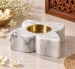 White Marble Flower Diya – Brass Bowl - Image 6