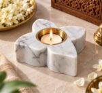White Marble Flower Diya – Brass Bowl - Image 5