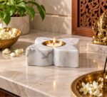 White Marble Flower Diya – Brass Bowl - Image 4