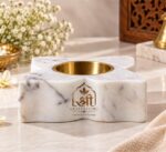 White Marble Flower Diya – Brass Bowl