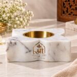 White Marble Flower Diya – Brass Bowl