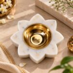 Marble Diya Holder – Brass Bowl - Image 3