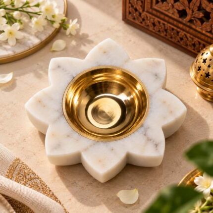 Marble Diya Holder – Brass Bowl