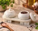 White Marble Jar Set with Tray - Image 2